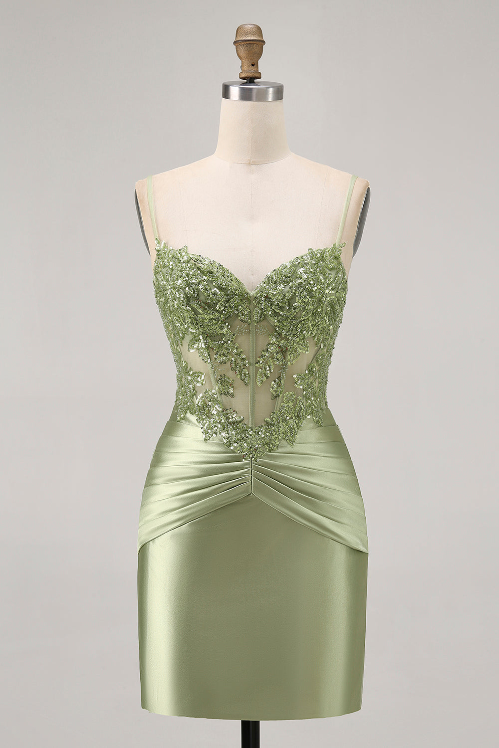 Green Strapless Corset Sequins Bodycon Short Homecoming Dress with Appliques