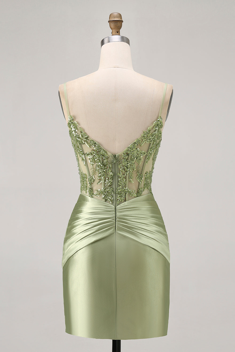 Green Strapless Corset Sequins Bodycon Short Homecoming Dress with Appliques
