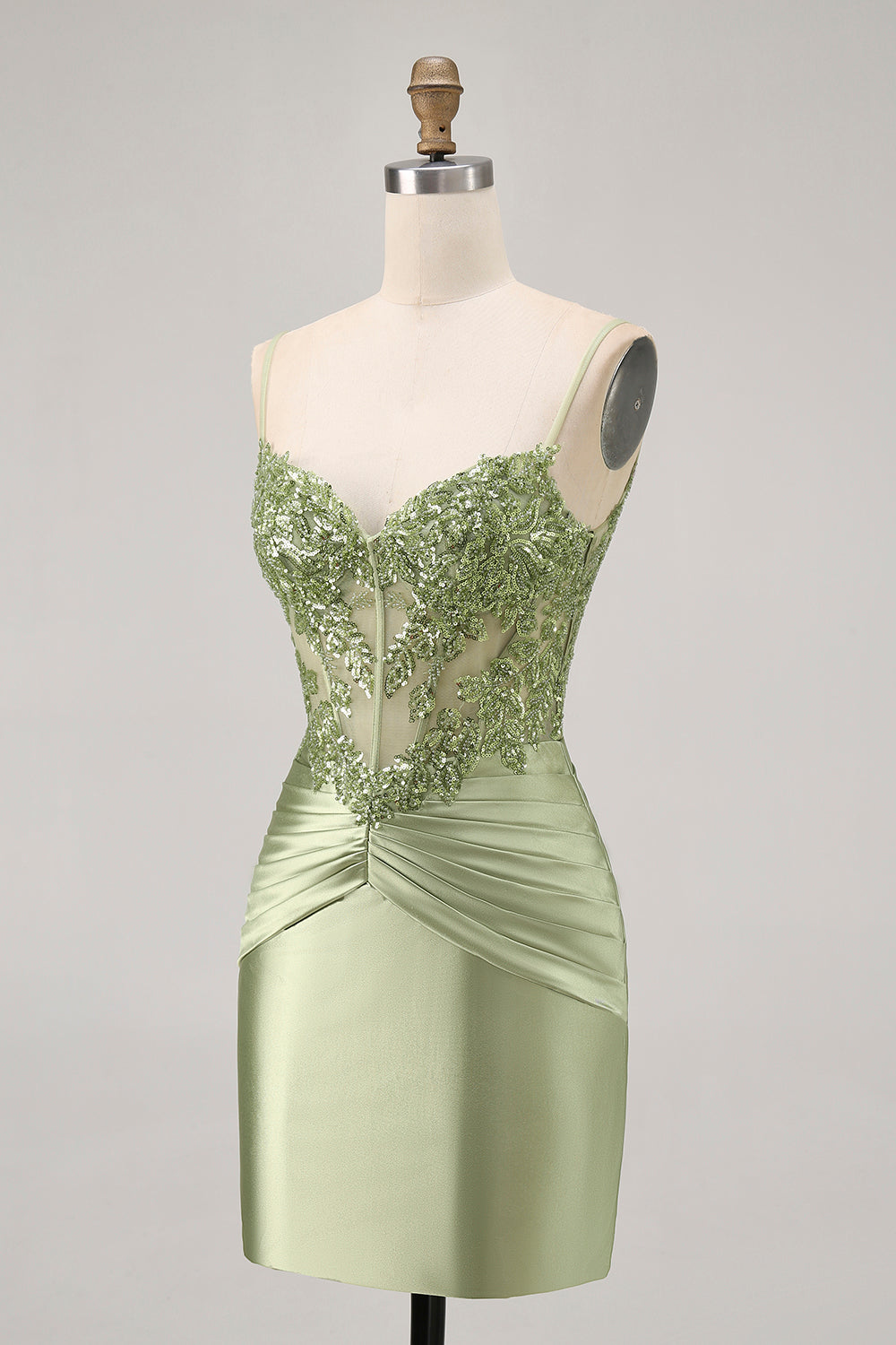 Green Strapless Corset Sequins Bodycon Short Homecoming Dress with Appliques
