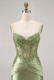 Green Strapless Corset Sequins Bodycon Short Homecoming Dress with Appliques
