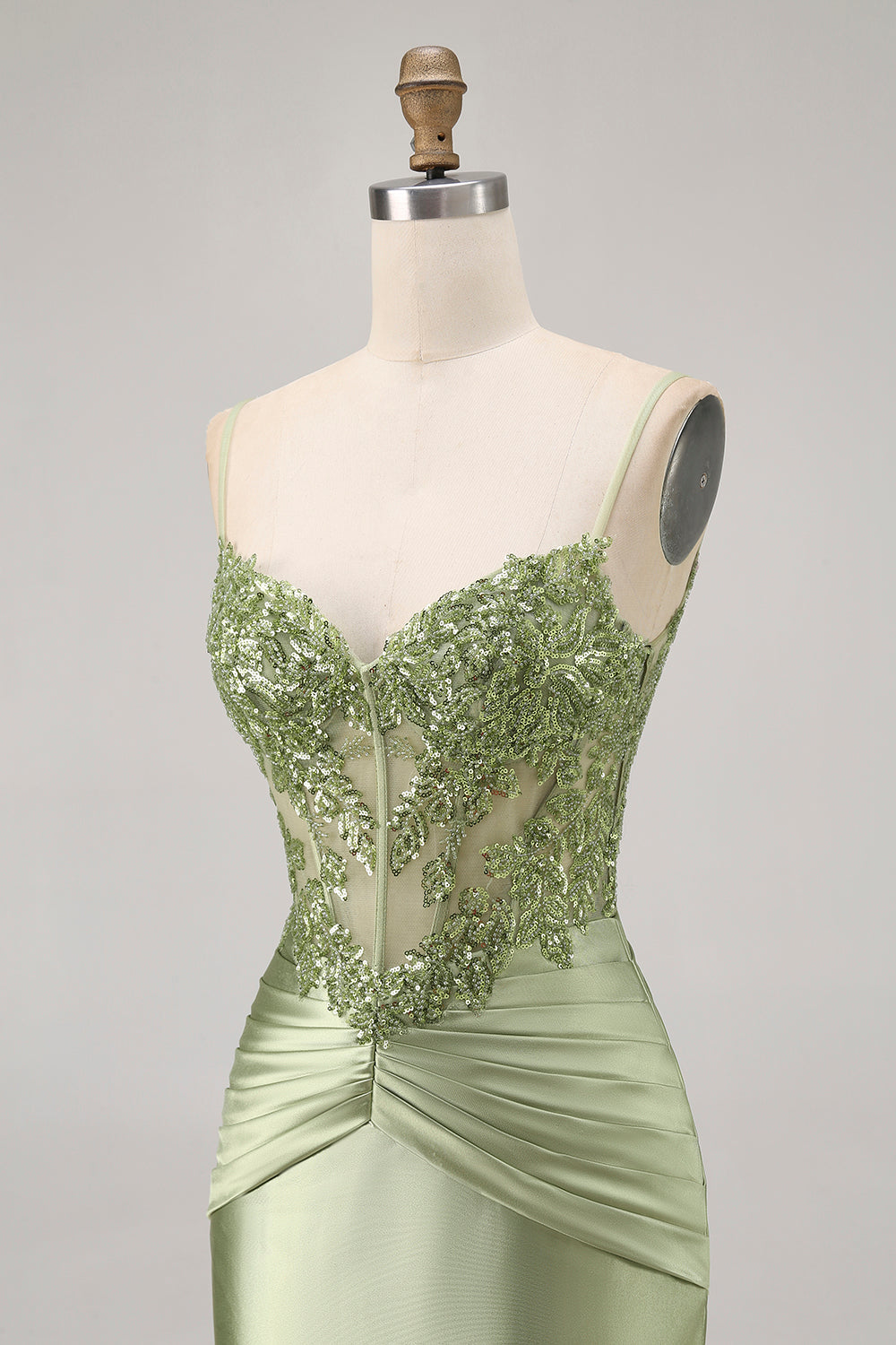 Green Strapless Corset Sequins Bodycon Short Homecoming Dress with Appliques