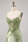 Green Strapless Corset Sequins Bodycon Short Homecoming Dress with Appliques