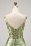 Green Strapless Corset Sequins Bodycon Short Homecoming Dress with Appliques