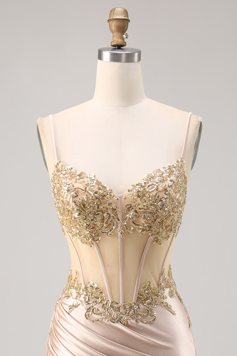 Sparkly Champagne Corset Mini Cocktail Dress with Sequins