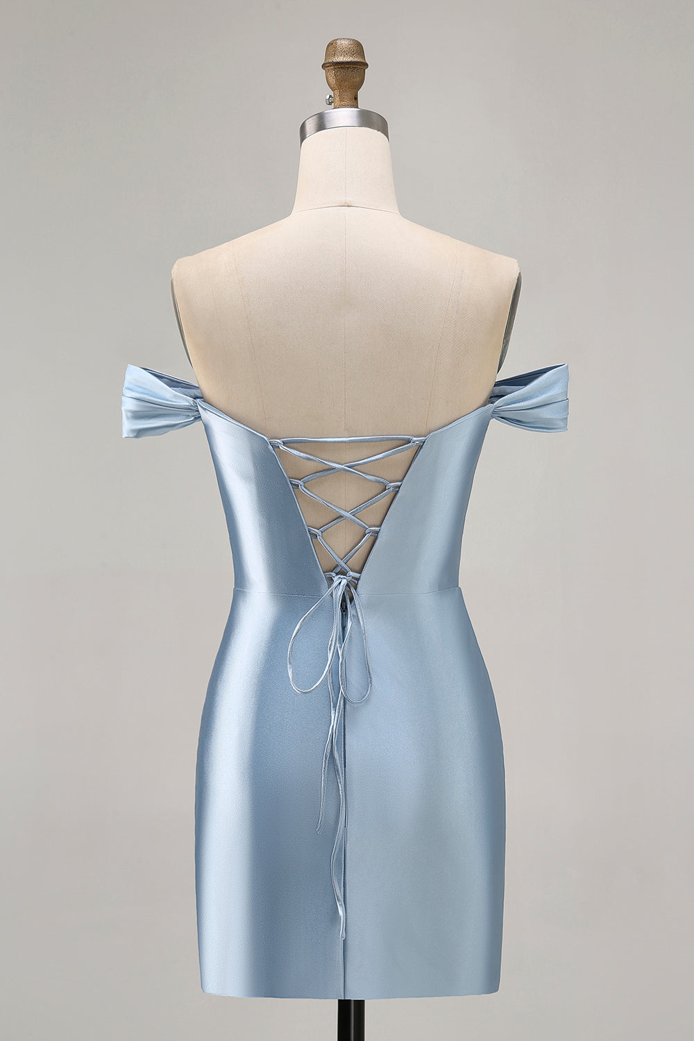 Grey Blue Off The Shoulder Satin Ruched Bodycon Homecoming Dress with Slit