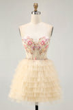 Apricot Spaghetti Straps Corset A Line Ruffled Homecoming Dress