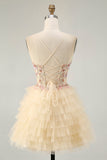 Apricot Spaghetti Straps Corset A Line Ruffled Homecoming Dress