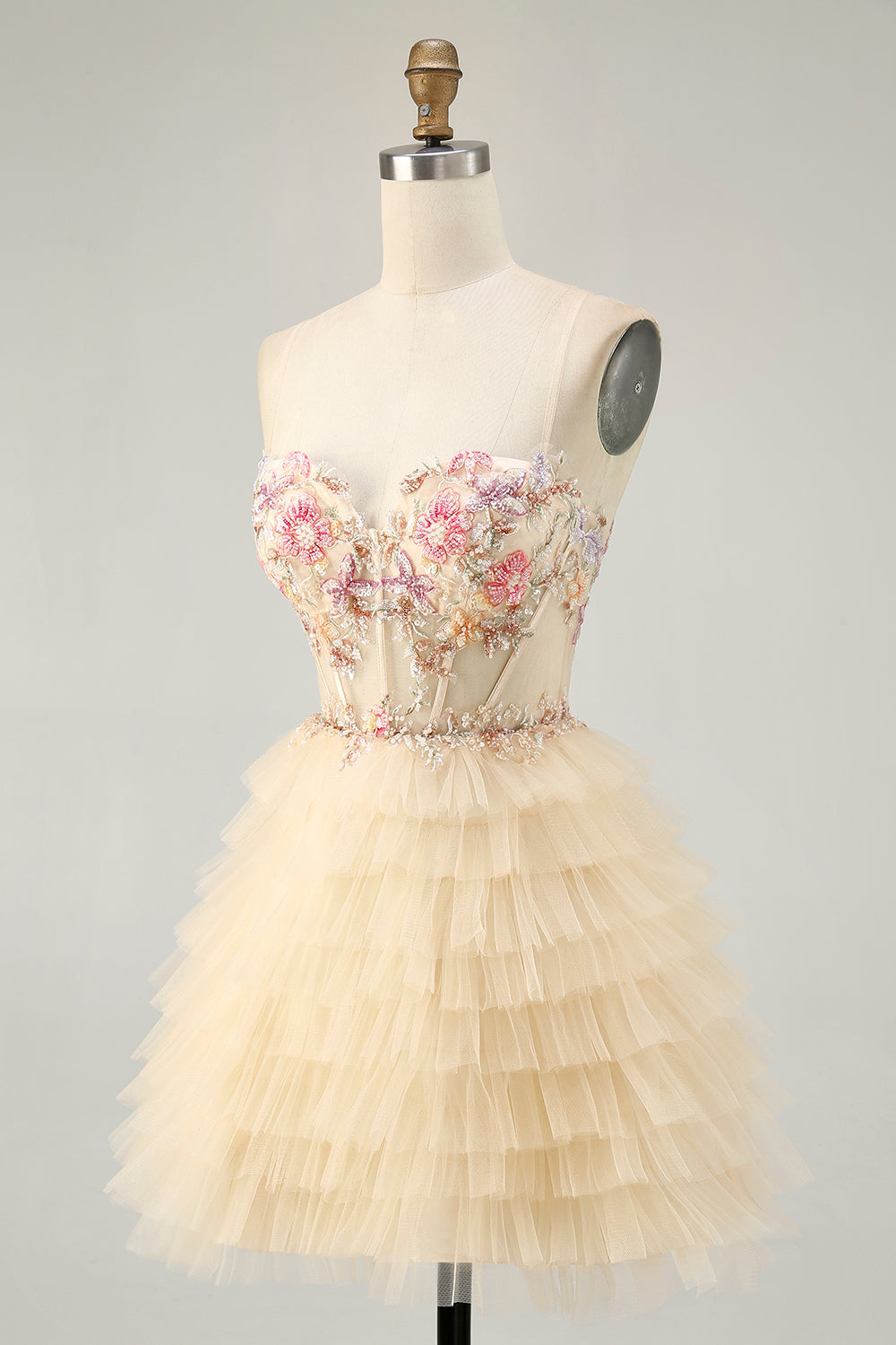 Apricot Spaghetti Straps Corset A Line Ruffled Homecoming Dress