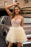 Apricot A Line Spaghetti Straps Corset Ruffled Homecoming Dress