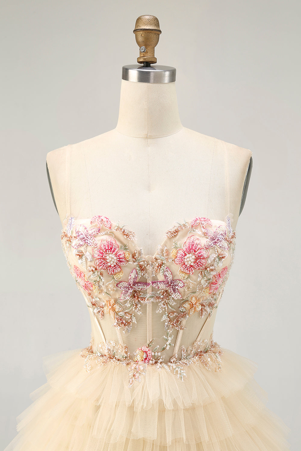 Apricot Spaghetti Straps Corset A Line Ruffled Homecoming Dress