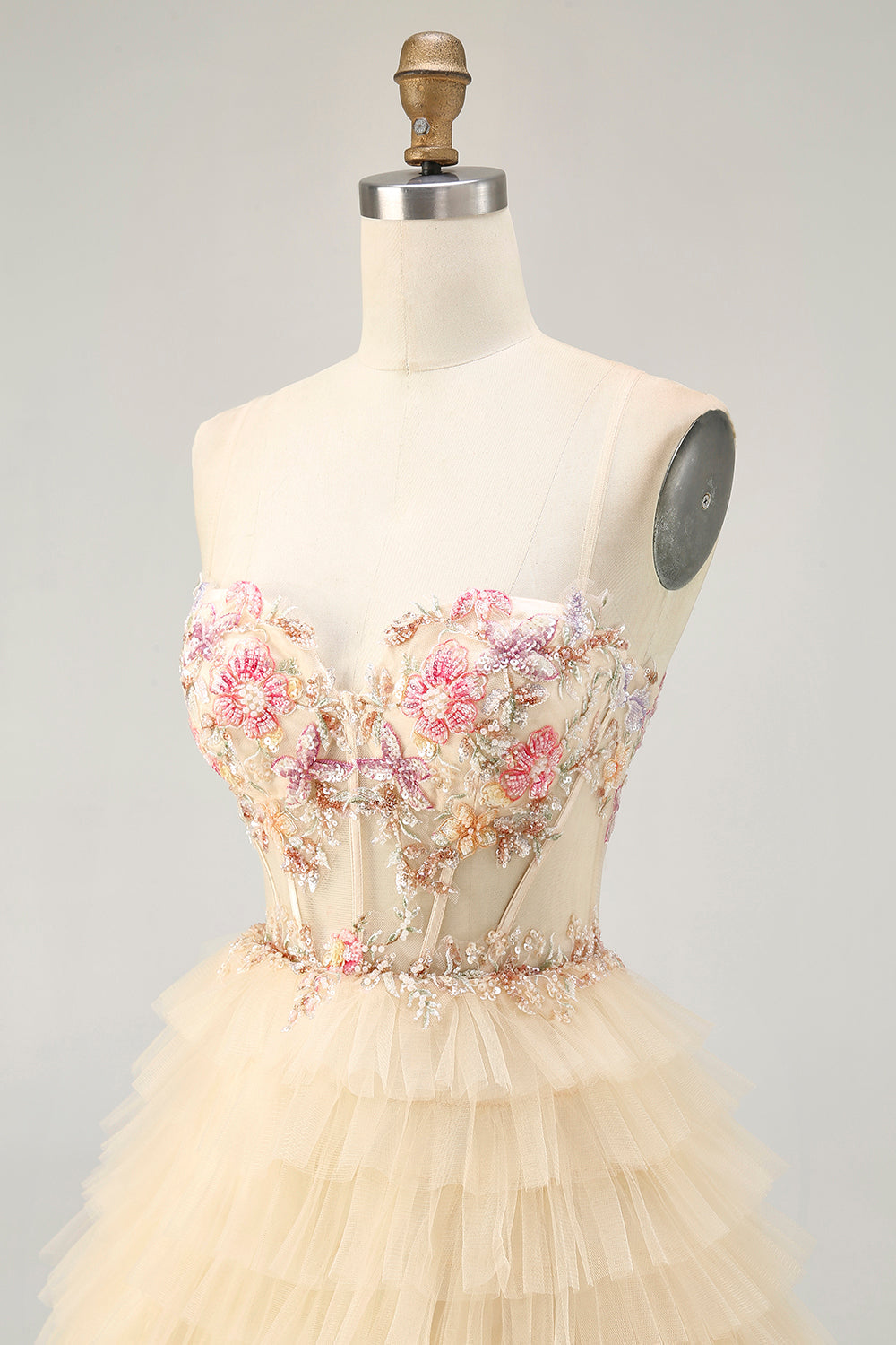 Apricot Spaghetti Straps Corset A Line Ruffled Homecoming Dress