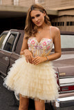 Apricot A Line Spaghetti Straps Corset Ruffled Homecoming Dress
