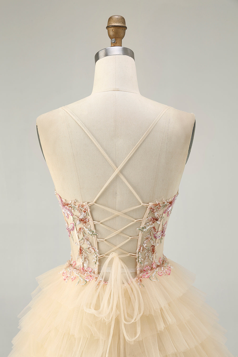 Apricot Spaghetti Straps Corset A Line Ruffled Homecoming Dress