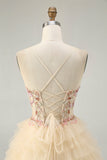Apricot Spaghetti Straps Corset A Line Ruffled Homecoming Dress