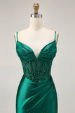 Dark Green Bodycon Corset Sequins Satin Homecoming Dress