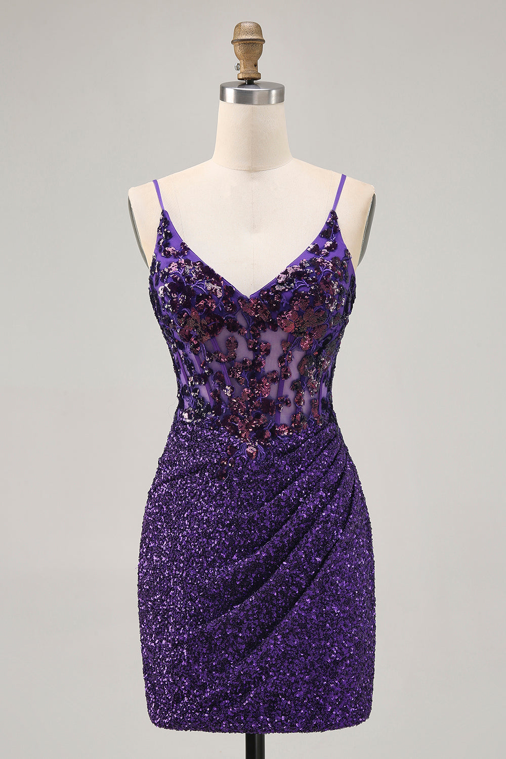 Sparkly Dark Purple Corset Homecoming Dress with Sequins