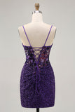 Sparkly Dark Purple Corset Homecoming Dress with Sequins