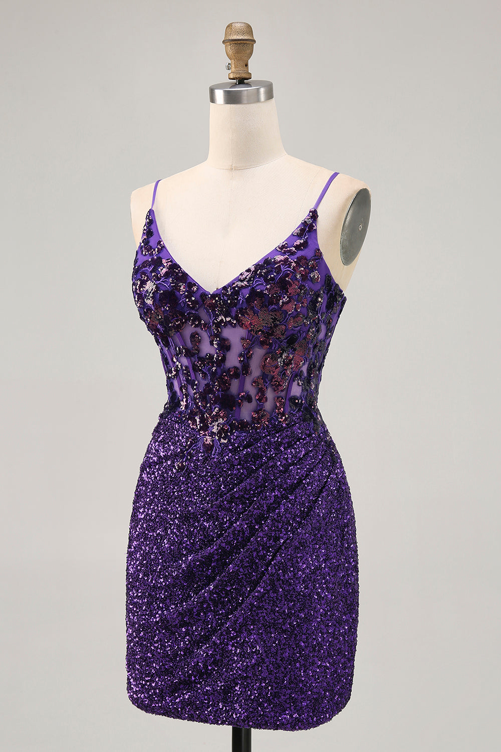 Sparkly Dark Purple Corset Homecoming Dress with Sequins