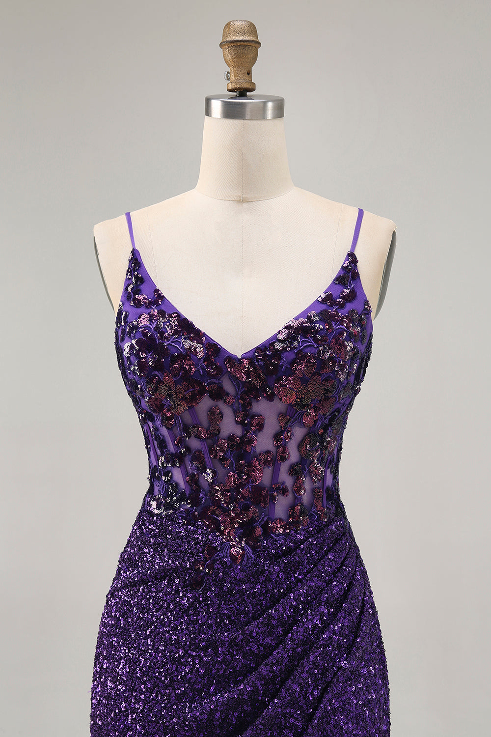 Sparkly Dark Purple Corset Homecoming Dress with Sequins