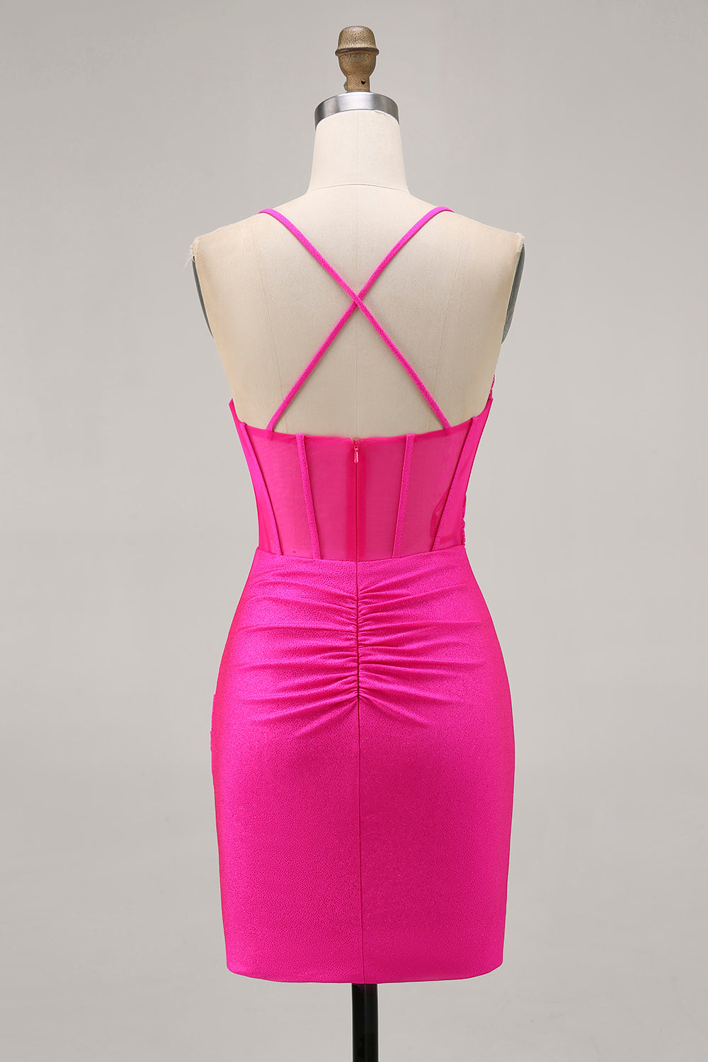 Fuchsia Corset Ruched Tight Short Homecoming Dress