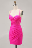 Fuchsia Corset Ruched Tight Short Homecoming Dress