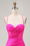 Fuchsia Corset Ruched Tight Short Homecoming Dress