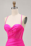 Fuchsia Corset Ruched Tight Short Homecoming Dress