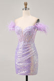 Sparkly Lilac Sequins Off The Shoulder Corset Short Homecoming Dress