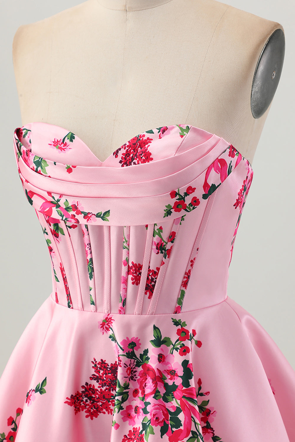 Pink Flower A-Line Sweetheart Satin Corset Homecoming Dress