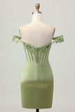 Green Off The Shoulder Corset Sequins Bodycon Homecoming Dress