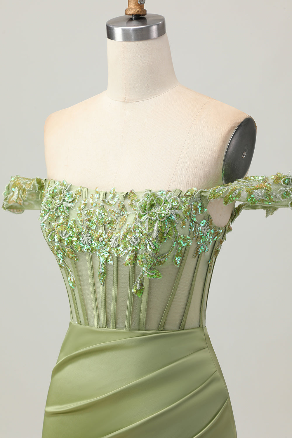 Green Off The Shoulder Corset Sequins Bodycon Homecoming Dress
