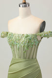 Green Off The Shoulder Corset Sequins Bodycon Homecoming Dress