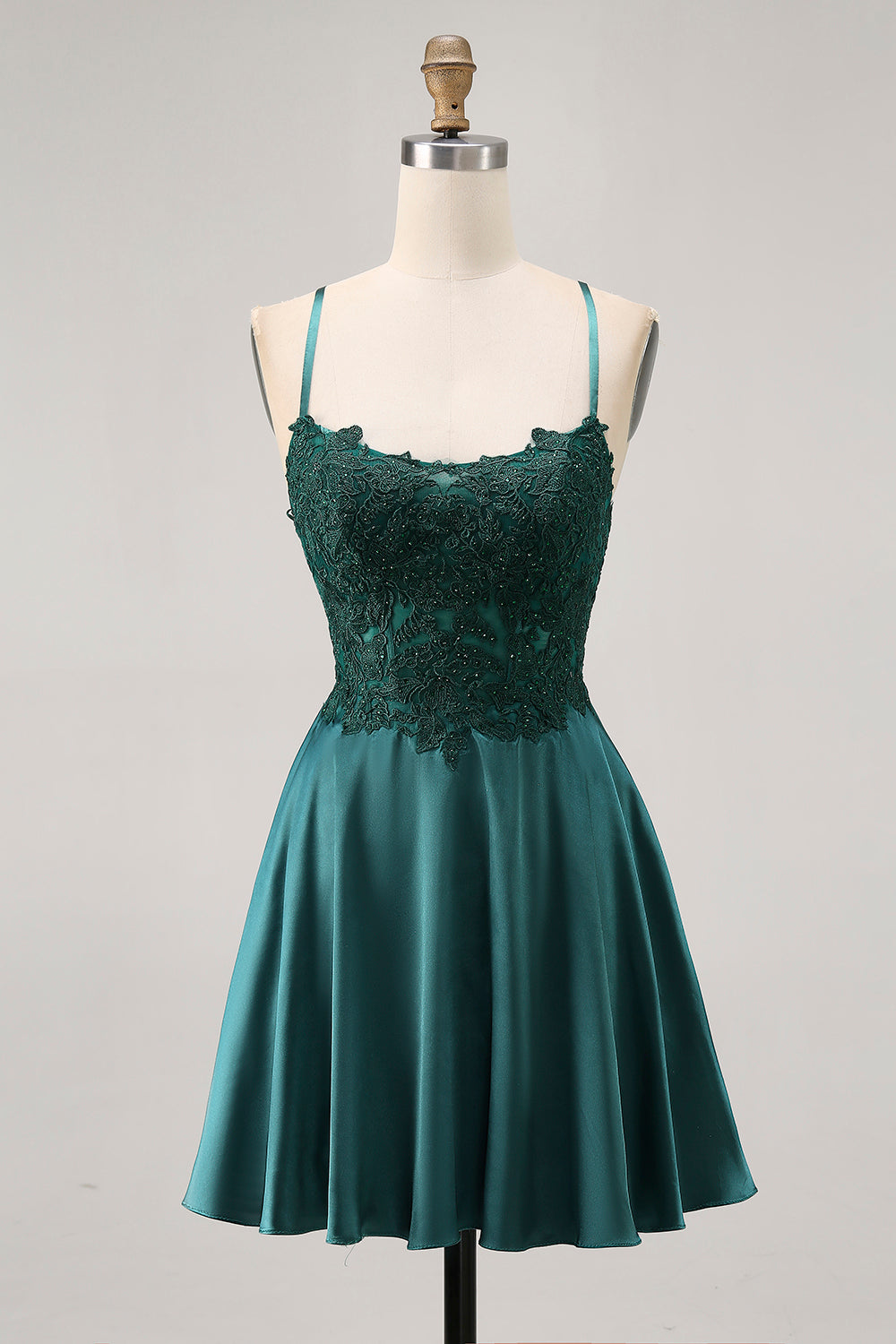 Dark Green A Line Appliqued Short Homecoming Dress with Beading