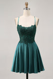 Dark Green A Line Appliqued Short Homecoming Dress with Beading