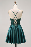 Dark Green A Line Appliqued Short Homecoming Dress with Beading
