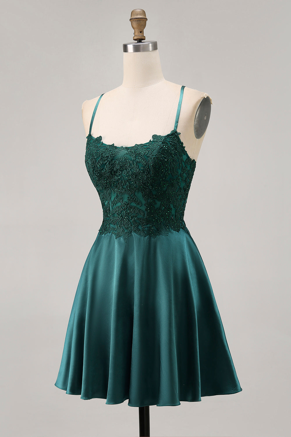 Dark Green A Line Appliqued Short Homecoming Dress with Beading
