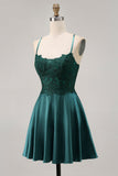 Dark Green A Line Appliqued Short Homecoming Dress with Beading