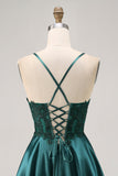 Dark Green A Line Appliqued Short Homecoming Dress with Beading