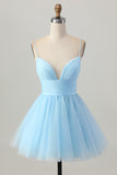 Sky Blue A Line Spaghetti Straps Short Homecoming Dress