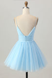 Sky Blue A Line Spaghetti Straps Short Homecoming Dress