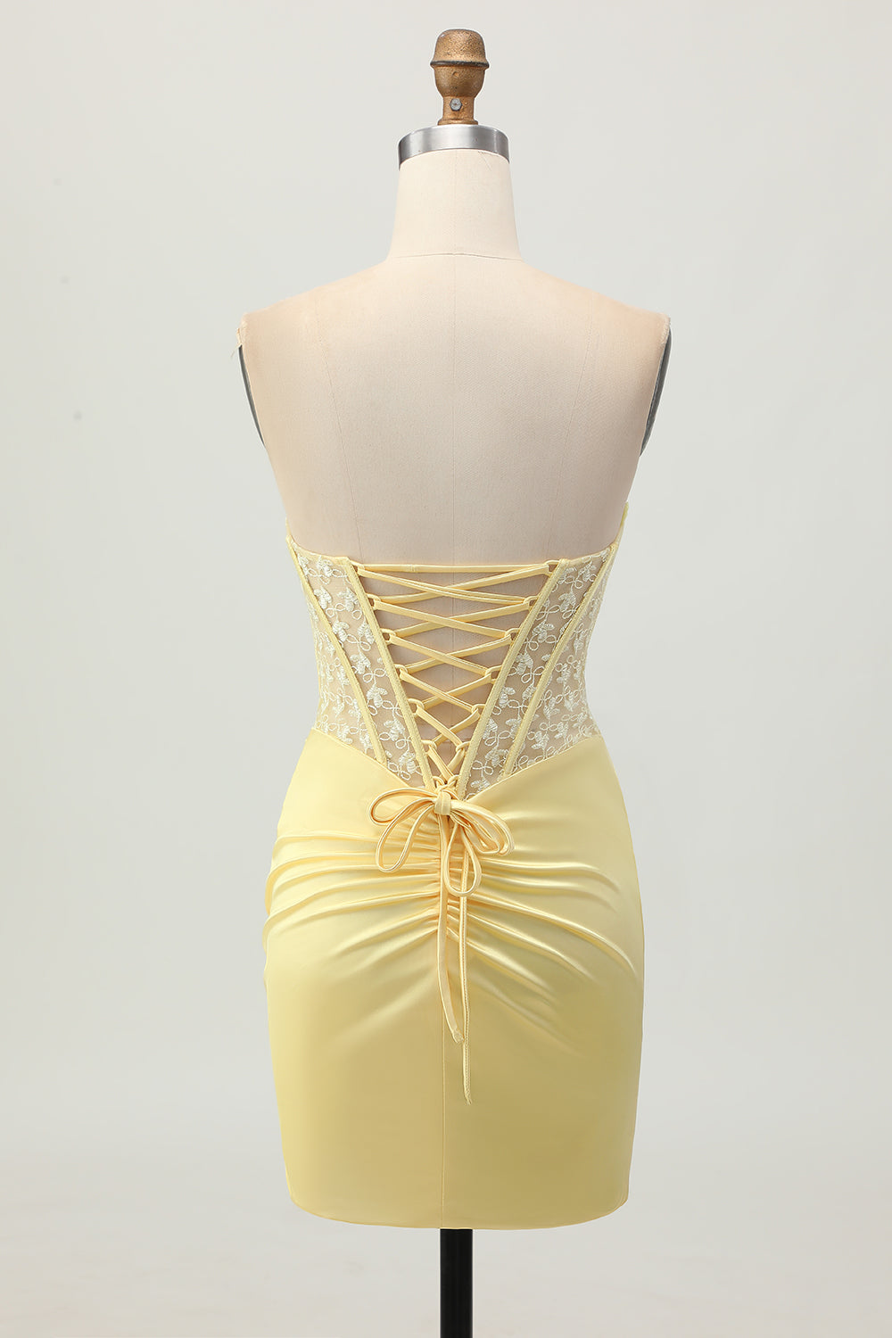 Yellow Satin Corset Tight Short Homecoming Dress with Lace Up Back