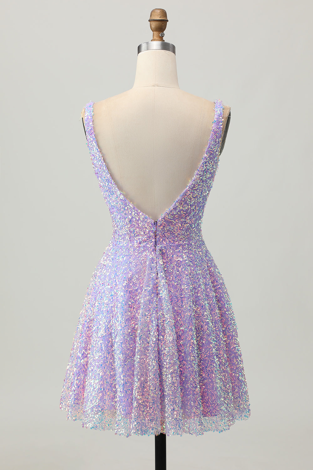 Sequins A Line Lilac V-Neck Short Homecoming Dress