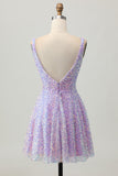 Sequins A Line Lilac V-Neck Short Homecoming Dress
