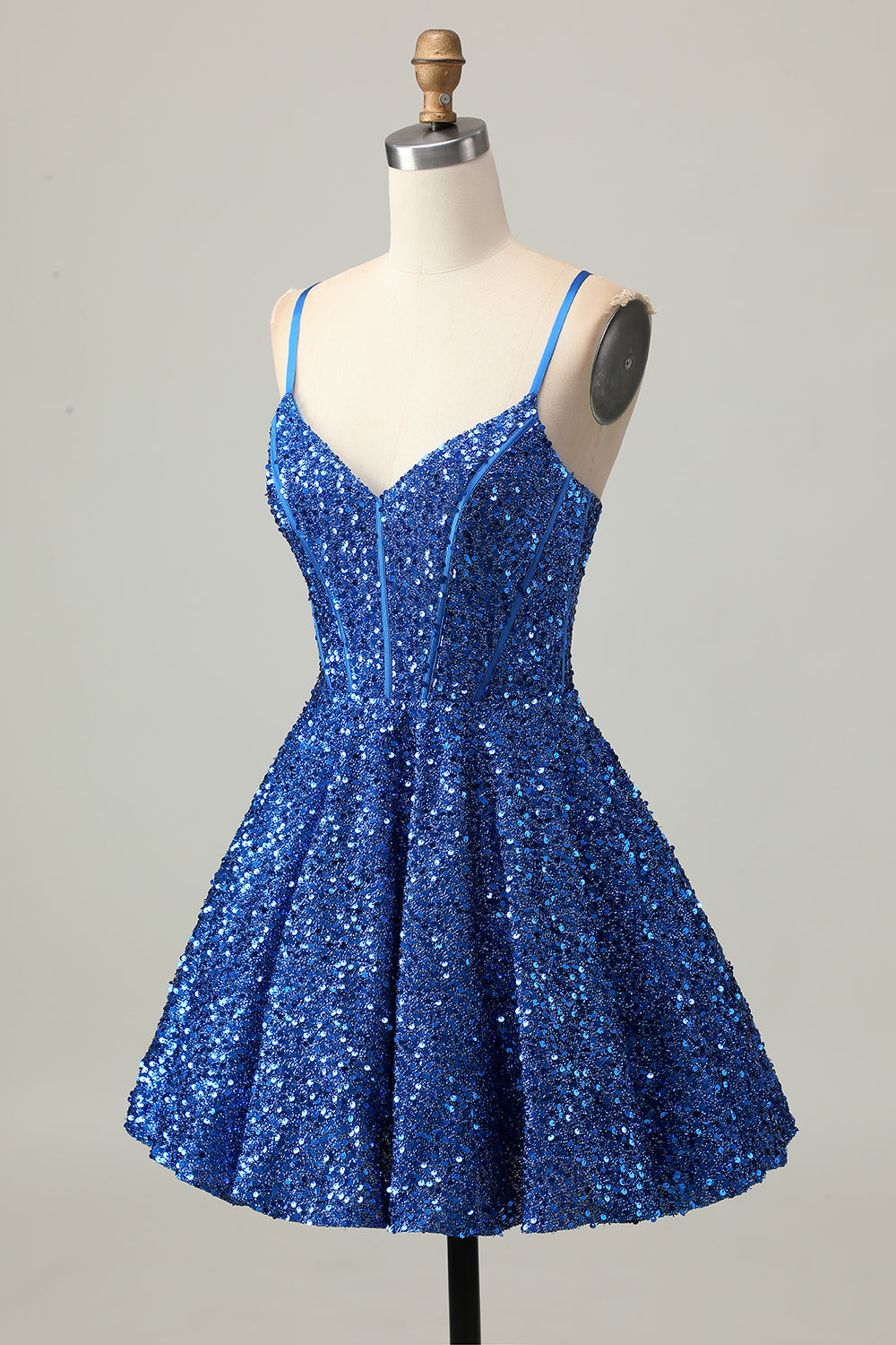 Sequins Dark Blue A Line Short Corset Homecoming Dress