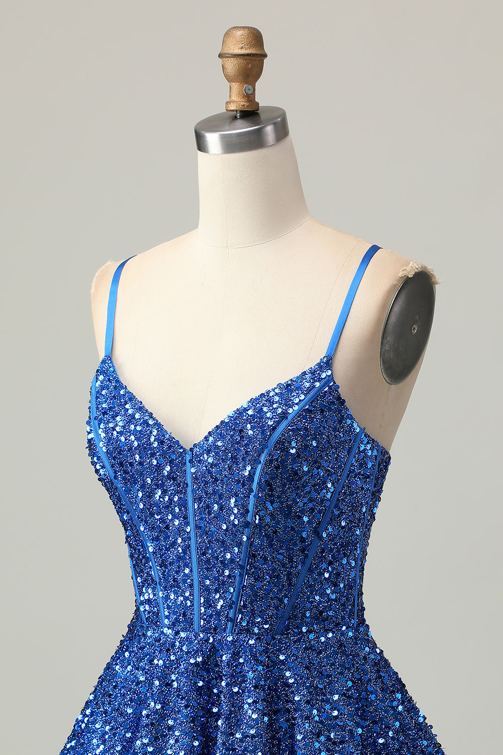 Sequins Dark Blue A Line Short Corset Homecoming Dress