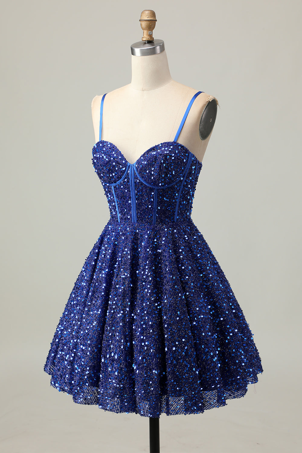 Sparkly Dark Blue A Line Corset Sequins Homecoming Dress