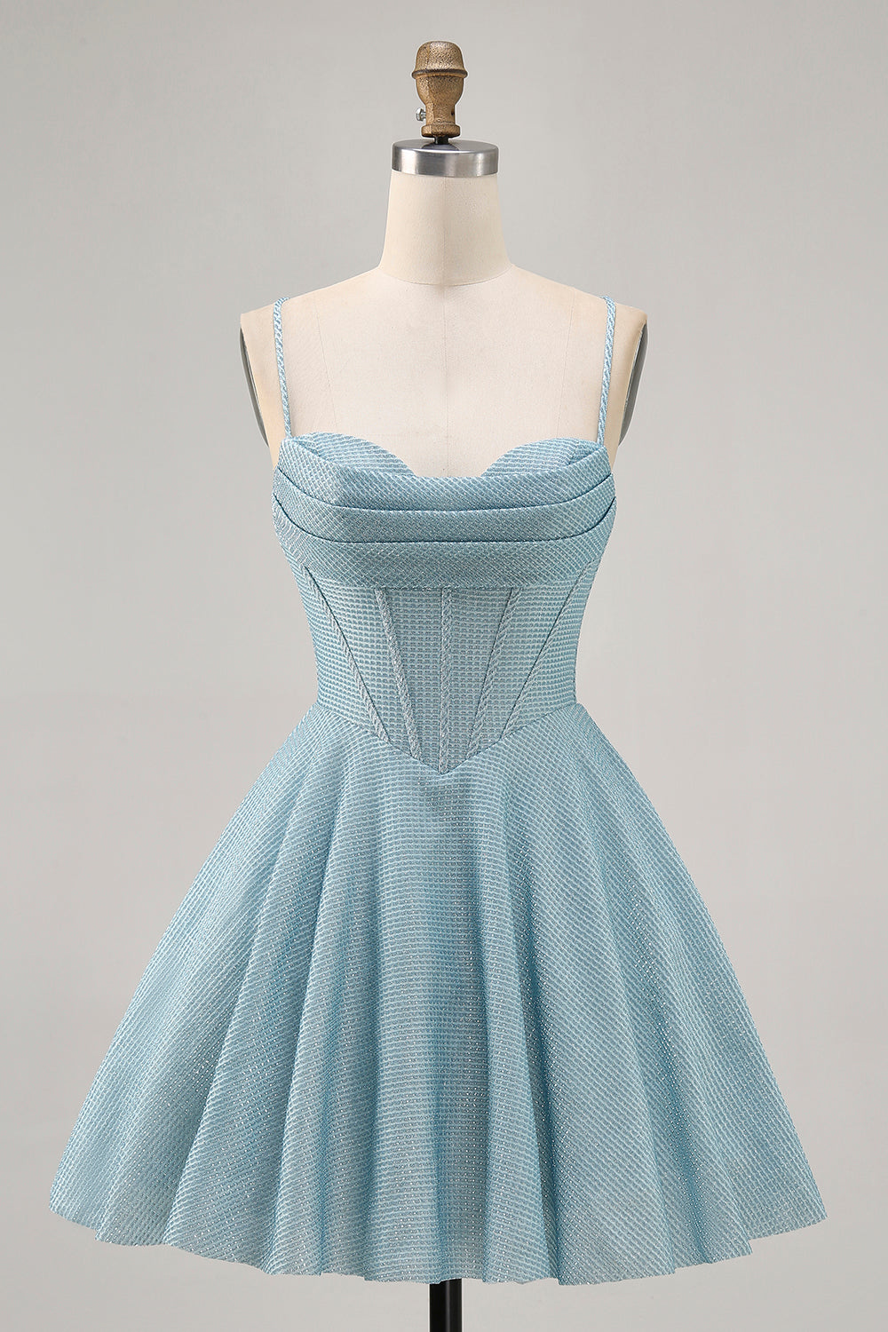 Grey Blue Corset A Line Spaghetti Straps Homecoming Dress
