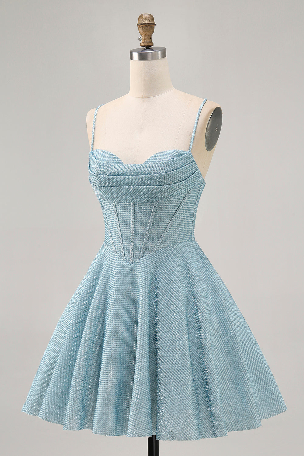 Grey Blue Corset A Line Spaghetti Straps Homecoming Dress