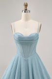 Grey Blue Corset A Line Spaghetti Straps Homecoming Dress