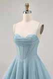 Grey Blue Corset A Line Spaghetti Straps Homecoming Dress